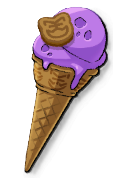 An ice cream cone with a purple scoop on top.
