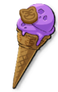 An ice cream cone with a purple scoop on top.
