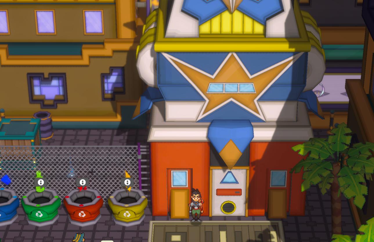 Tre stands in front of a colorful building with eccentric shapes on it