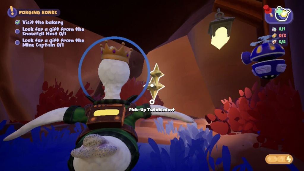 Doug the Duck looks at a golden, sharp object called Twinkledust