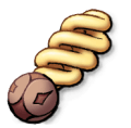 A brown rock with a spiral lightbulb-like attachment