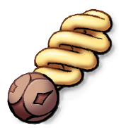 A brown rock with a spiral lightbulb-like attachment