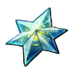 A blue and green star shaped crystal with swirling patterns inside