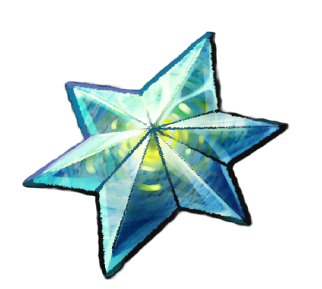 A blue and green star shaped crystal with swirling patterns inside