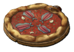 A pizza with red sauce and anchovies on it. This is the Marinara from LumenTale