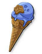 An icre cream cone with a purplish blue scoop on top. This is the Mestus Gelato from LumenTale