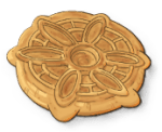 A round cookie with a flower-like design in the center.