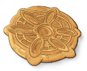 A round cookie with a flower-like design in the center.