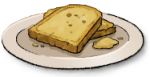 A couple pieces of toast on a white plate.