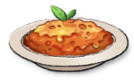 A dish with gooey tomato paste with two green leaves on top. This is the Pappa recipe from LumenTale