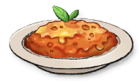 A dish with gooey tomato paste with two green leaves on top. This is the Pappa recipe from LumenTale