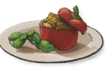 A plate with a stuffed bell pepper on it. This is the Peperone Ripieno recipe
