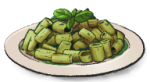 A plate of green noodles with herbs on top
