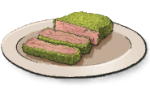 A green loaf on a white plate with slices cut out. The middle is pink