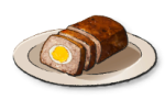 A loaf of meat cut into slices with an egg in the middle. This is the Polpettone recipe
