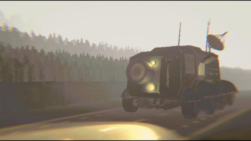 Main menu with no buttons, only REPO truck continuously driving down straight road