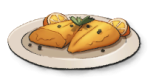 A plate with beige triangle food shapes on it