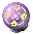 A purple orb with a yellow geometrical design in the center