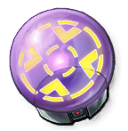 A purple orb with a yellow geometrical design in the center