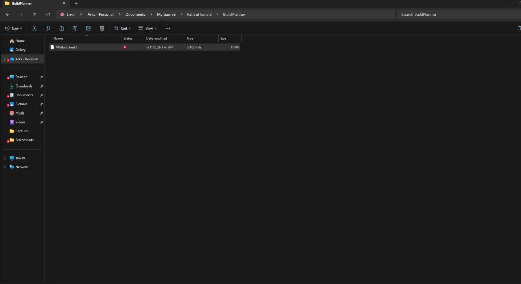 Customized builds in the Build Planner folder