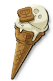 An ice cream cone with a white scoop on top. This is the Sereum Gelato