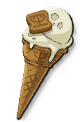 An ice cream cone with a white scoop on top. This is the Sereum Gelato