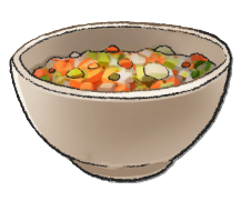A bowl of diced vegetables of various colors. This is the Soffritto from LumenTale