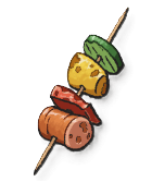 A kebab with meat and veggies on it. This is the Spiedini from LumenTale