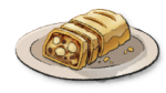 A strudel sliced on top of a white plate.