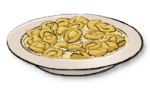 A white dish filled with a ton of tortellini in LumenTale