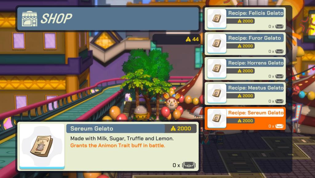 A screenshot from LumenTale showing the reader how they can buy recipes from vendors around Talea.