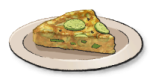 A slice of a frittata with cucumber in it