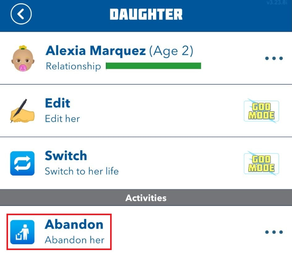 abandon child option in bitlife