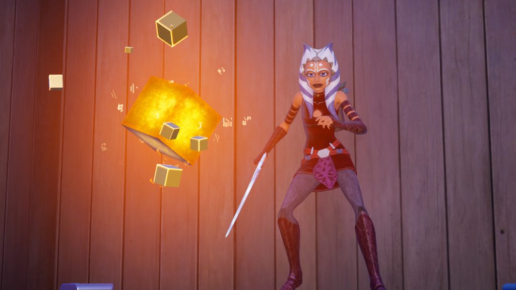 Ahsoka standing by a chaos cube in fortnite
