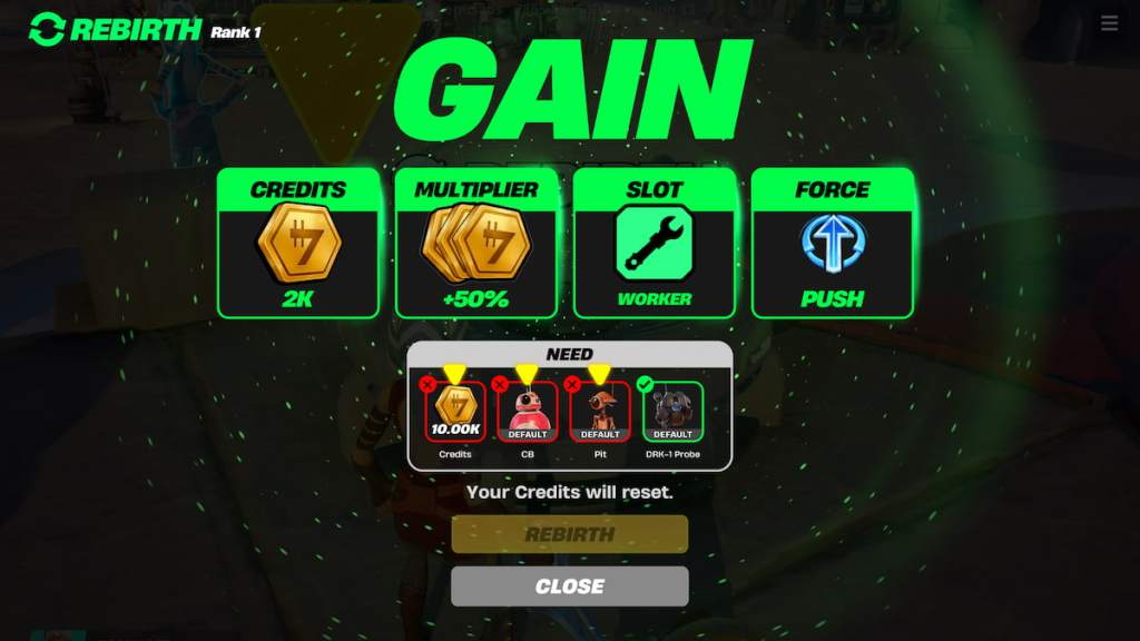 First rebirth requirements in droid tycoon fortnite