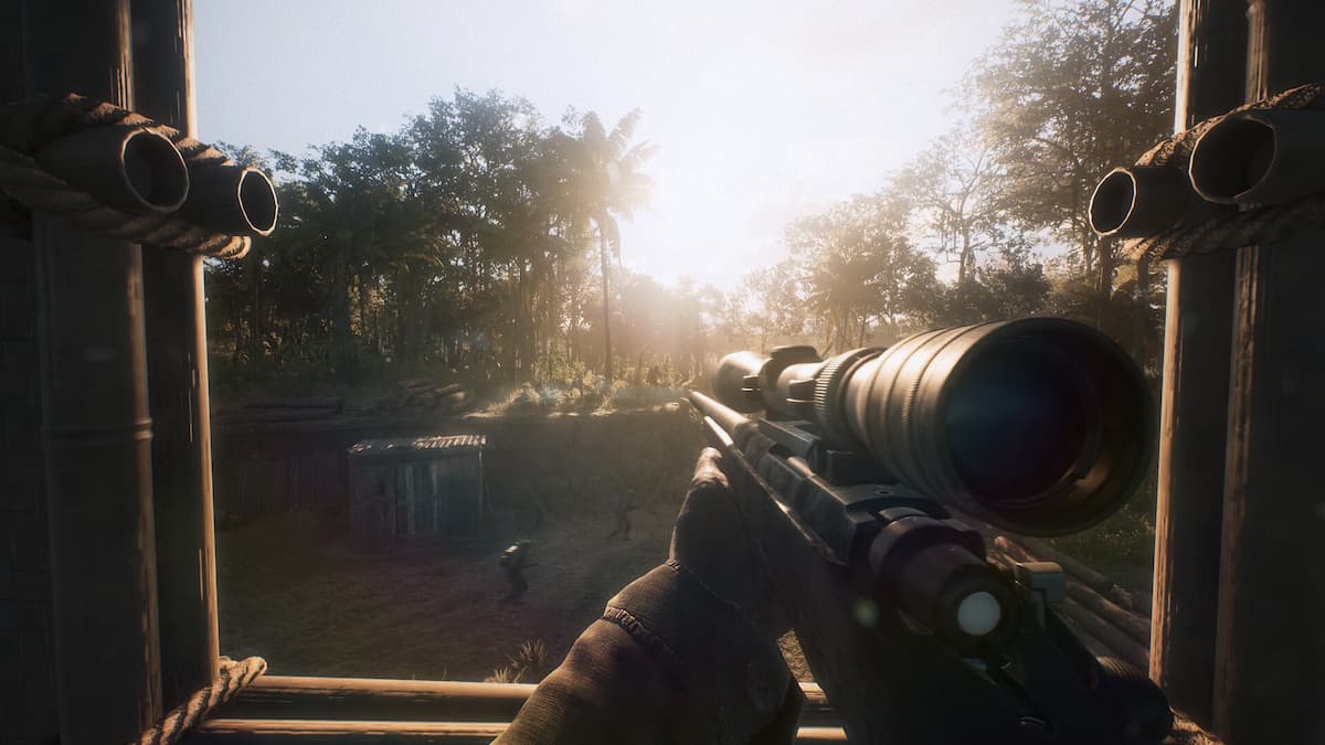 A sniper squad aiming out of a window in Hell LEt Loose Vietnam.