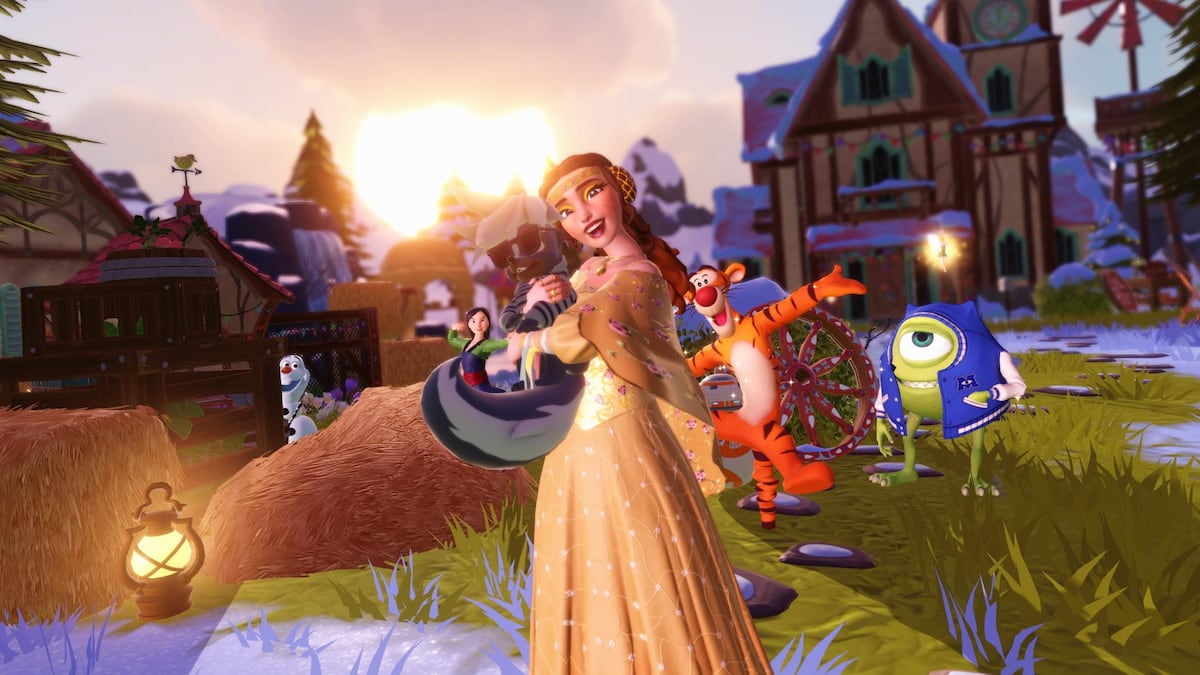 Player holding skunk critter companion in disney dreamlight valley