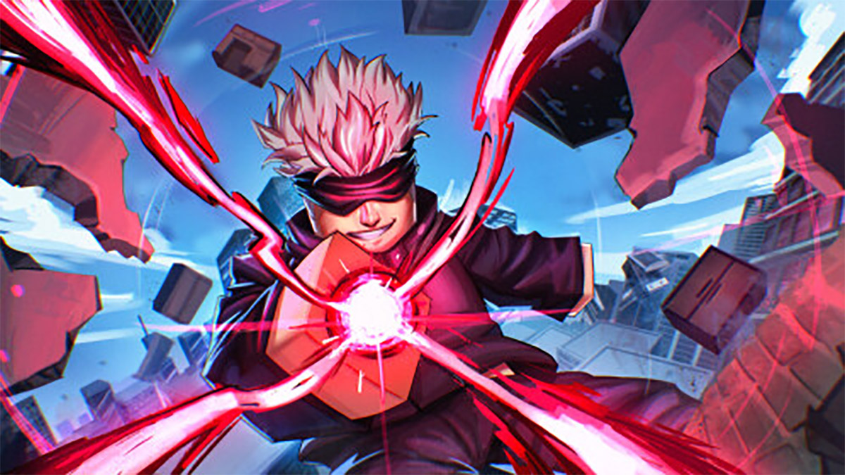 jujutsu tower defense trello and discord article image showcasing gojo firing off reversal red
