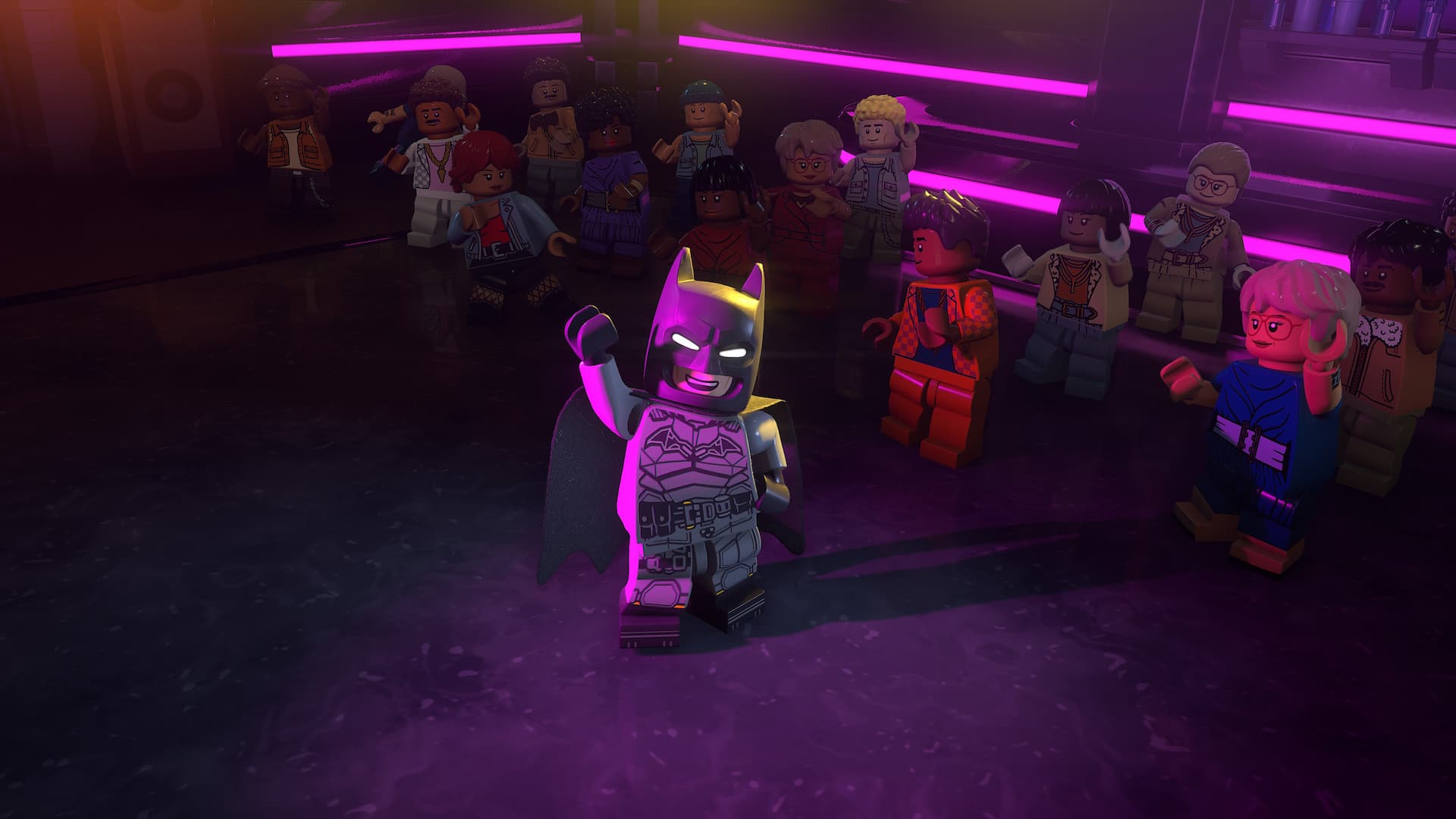 Batman dancing in a club in LEGO Batman: Legacy of the Dark Knight.