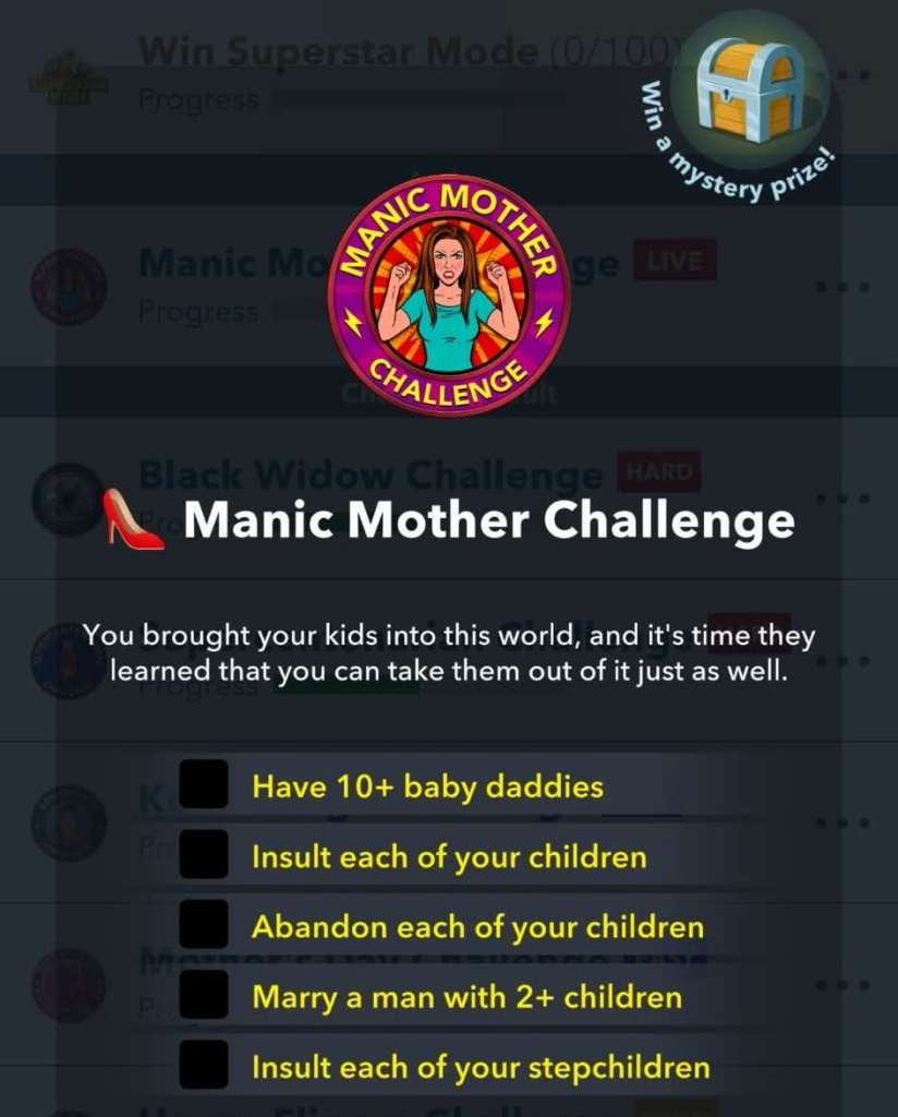 manic mother challenge goals in bitlife