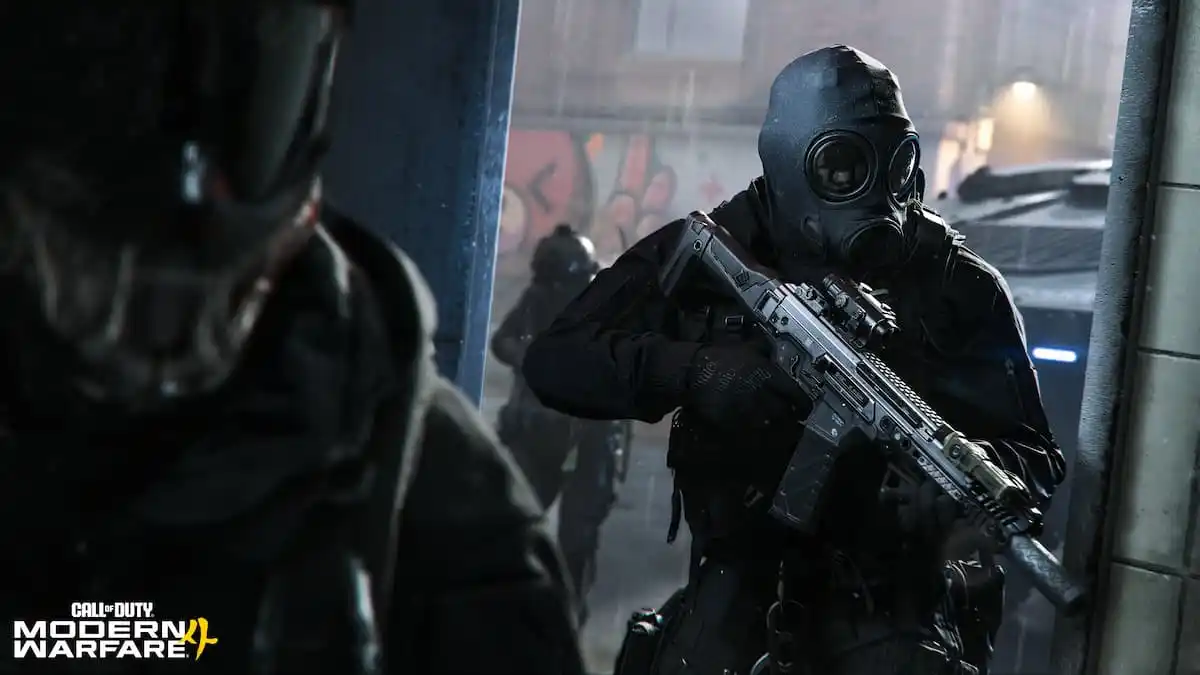 Characters in Modern Warfare 4 going down a street.
