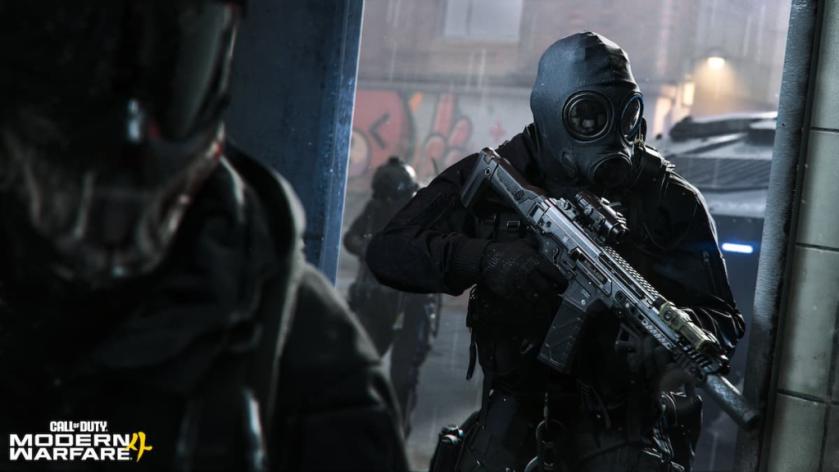 Characters in Modern Warfare 4 going down a street.