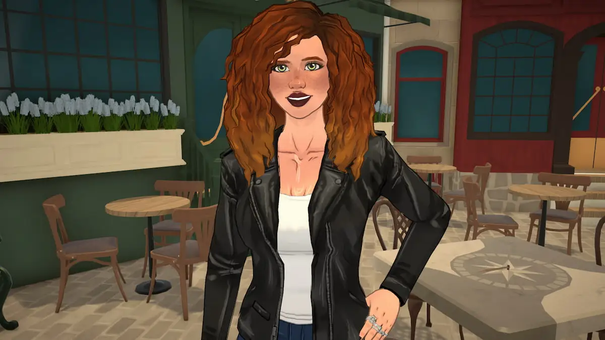 A para with red curly hair standing with her hand on her hip smiling in paralives