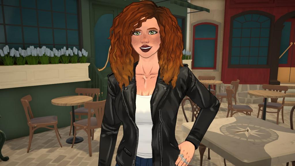A para with red curly hair standing with her hand on her hip smiling in paralives