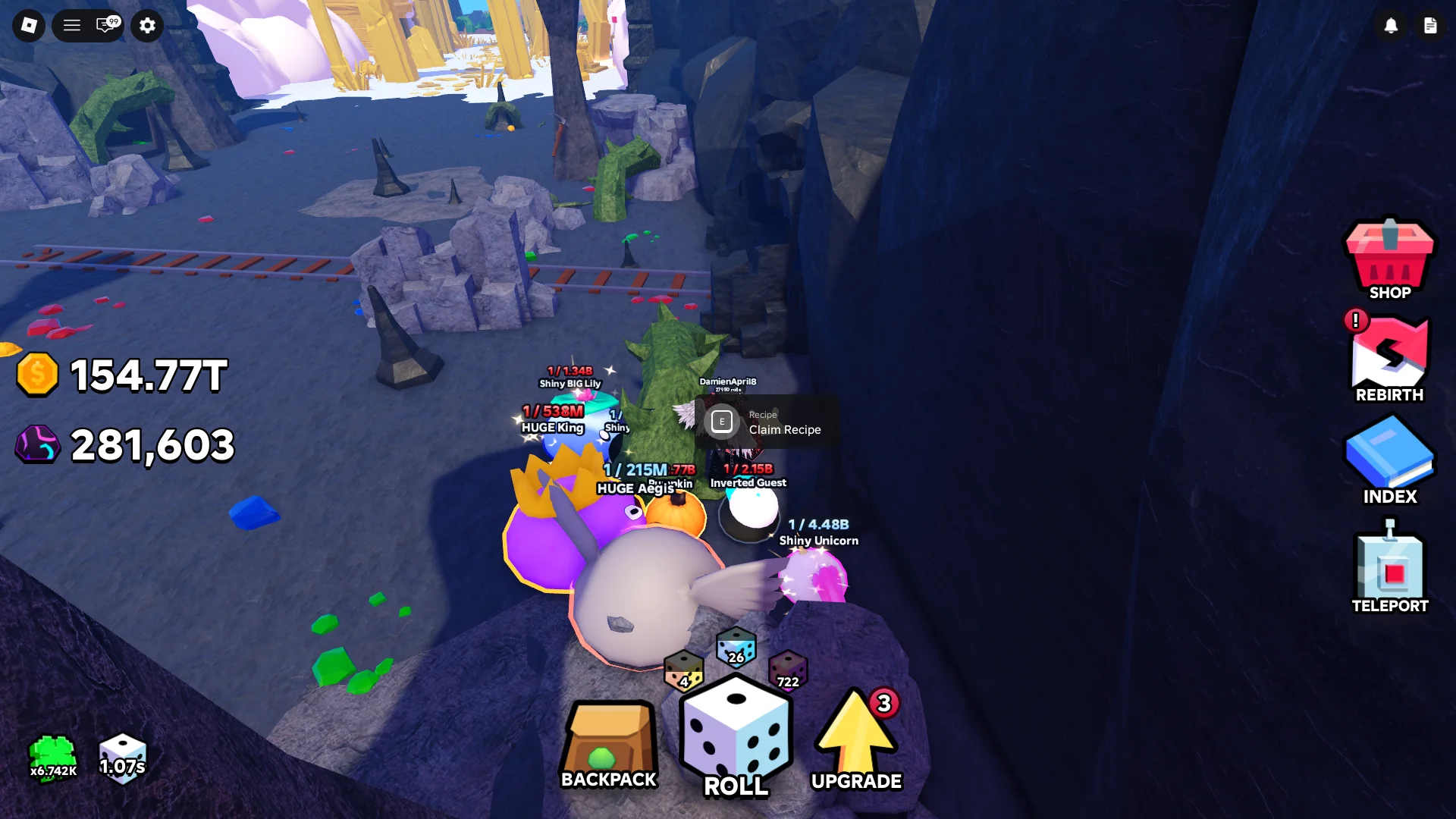 Location of the crafting recipe in the Cave zone of Slime RNG Roblox experience.