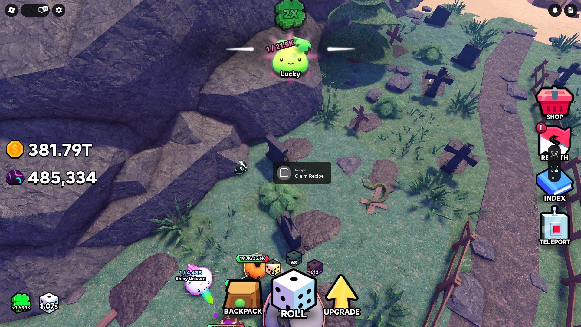 Location of the crafting recipe in the Graveyard zone of Slime RNG Roblox experience.