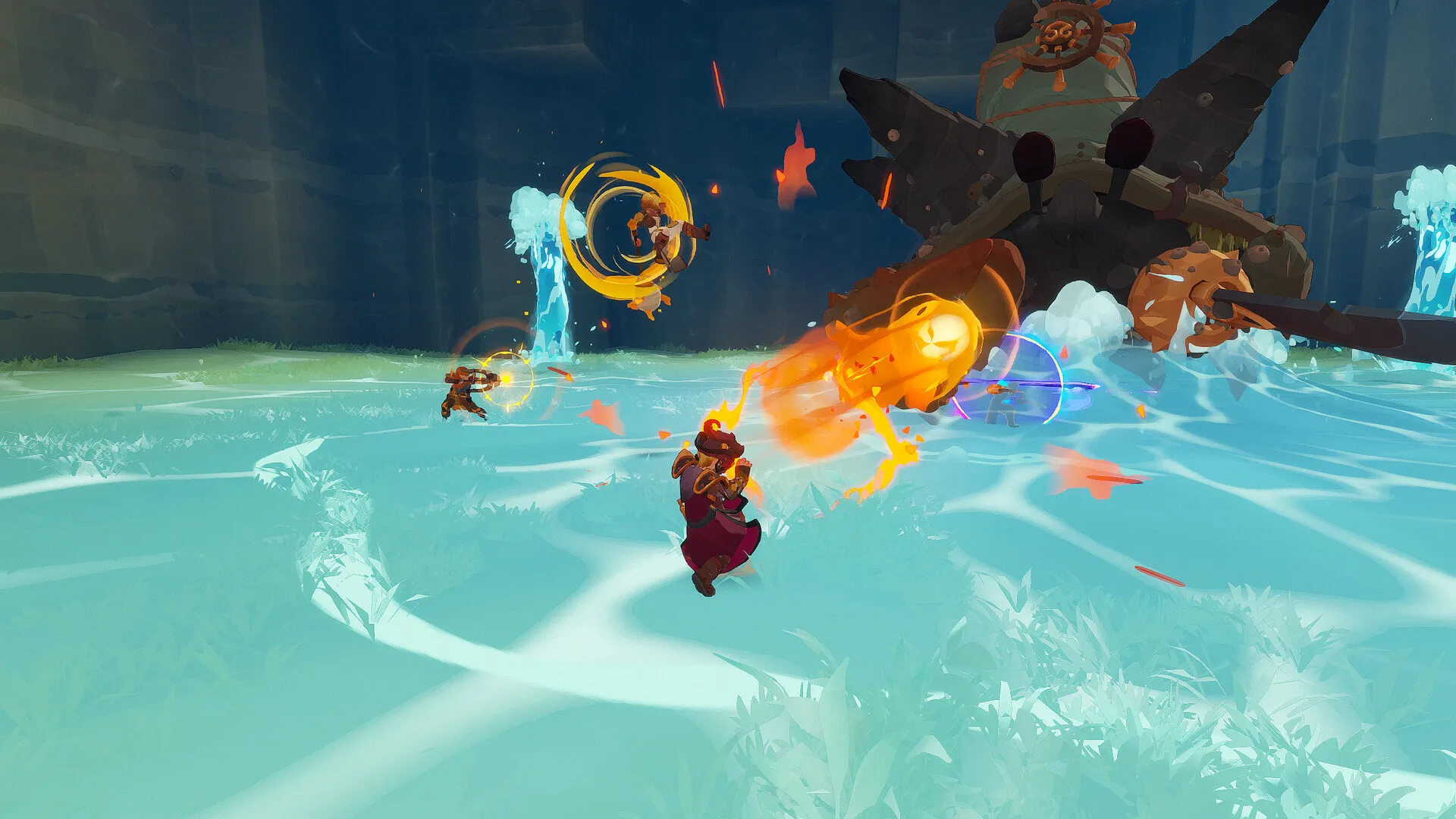 Players fighting a boss in Farever