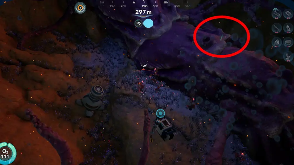 Subnautica 2 Tadpole Pens keycode databank on top of a cave tendril