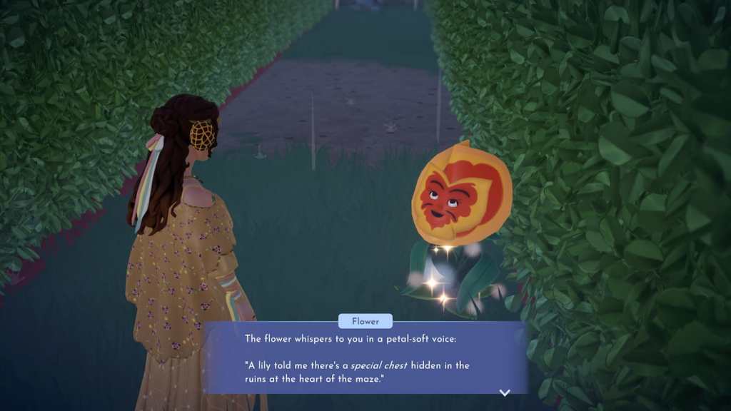 Talking flower in maze in disney dreamlight-valley