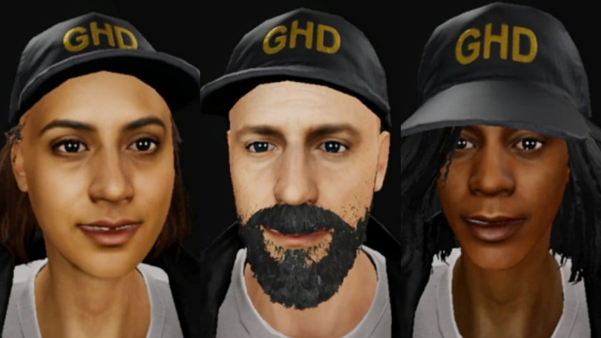 Three up close faces of ghost hunters in phasmophobia